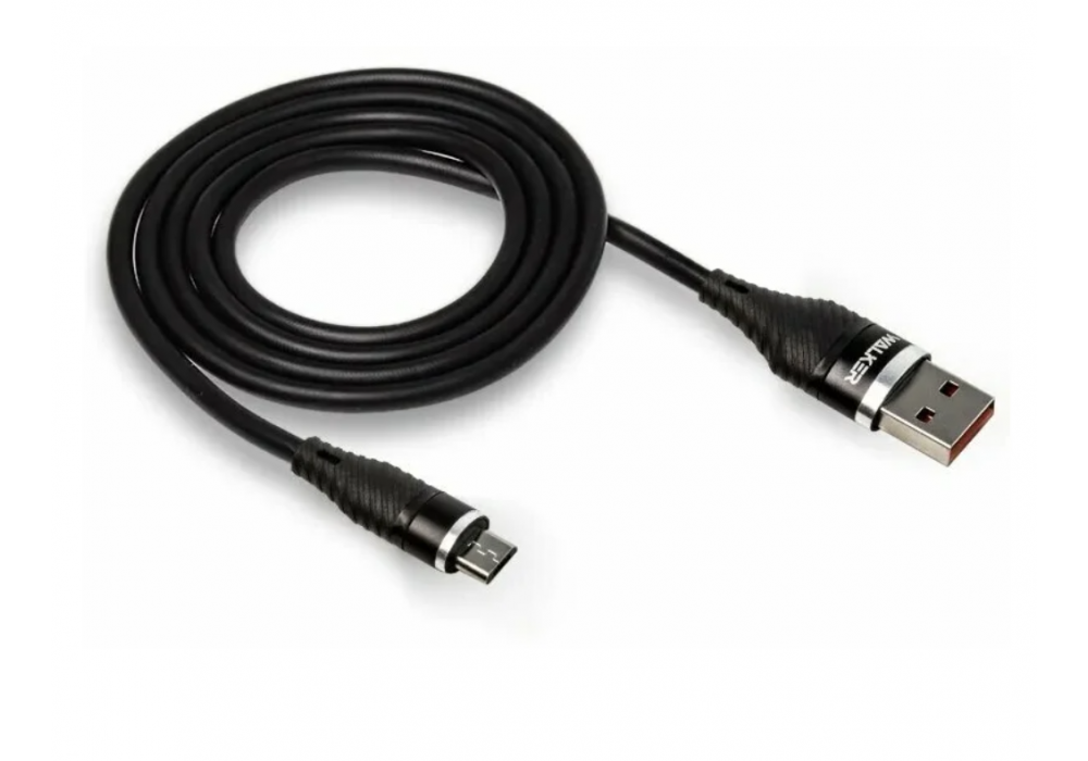 Шнур USB- micro 2м.WALKER,C735 (3.1A) прорезиненный,черный