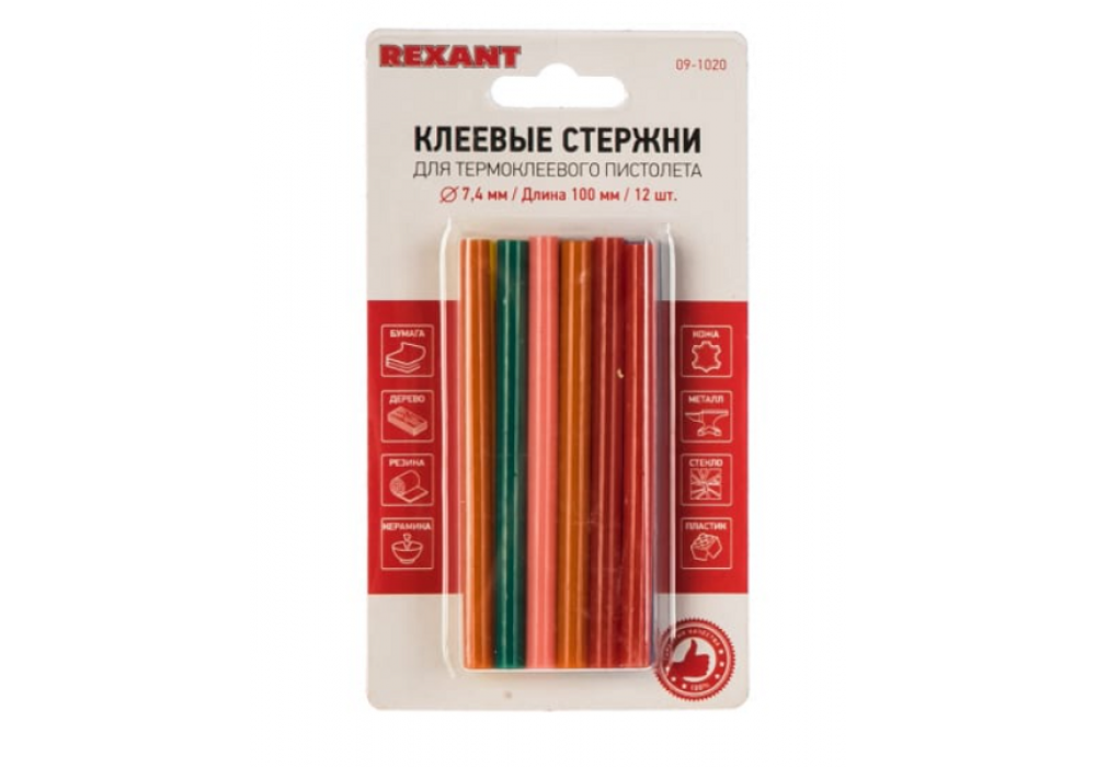Клеевые патроны 7=100мм,цветной(12шт/уп),09-1020
