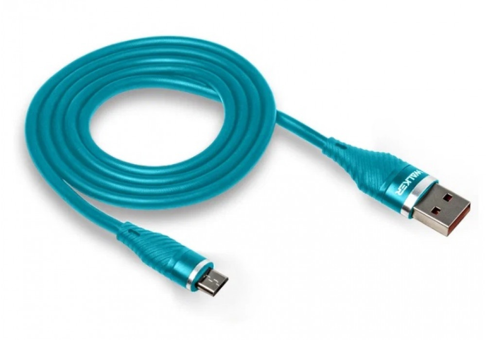 Шнур USB- micro 1м.WALKER,C735 (3.1A) прорезиненный,синий