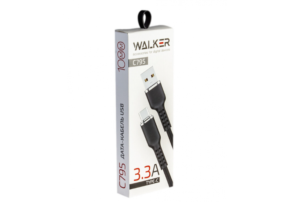 Шнур USB/TYPE-C WALKER C795 (3.3A) прорезиненный, черный
