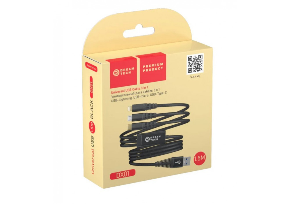 Шнур USB 3в1 micro/iphone/type-c DX01 DREAM
