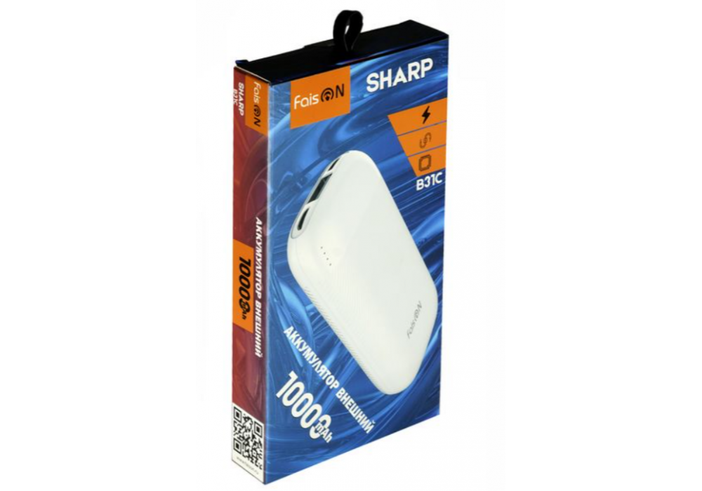 Аккум.внешний 10000mah FaisOn B31C,Sharp,белый