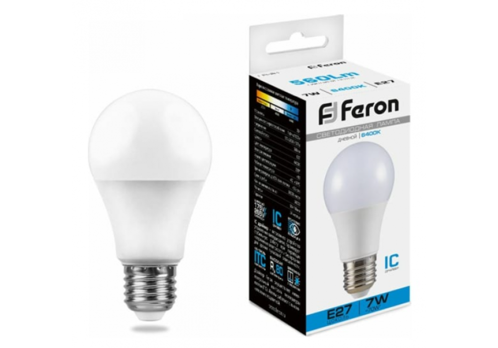 Лампа LED A60 7W E27 4000K Feron LB91