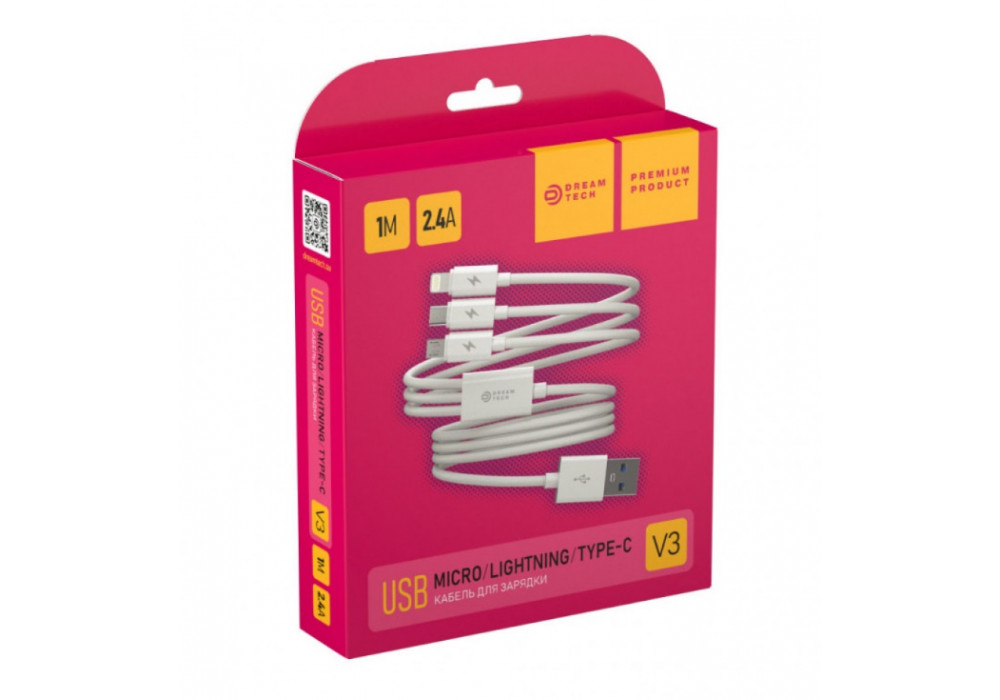 Шнур USB 3в1 micro/iphone/type-c V3 DREAM
