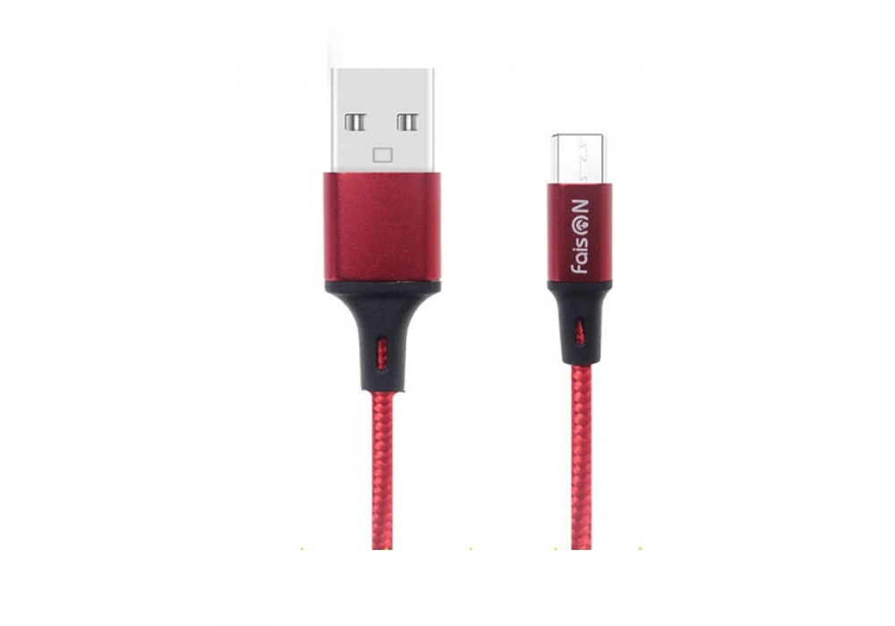 Шнур USB- micro 2м.FaisON HX14 ALUM,красный,ткань