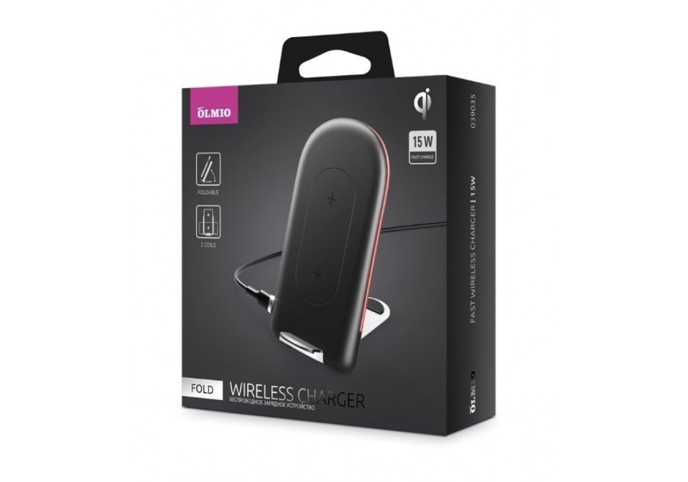 СЗУ беспроводное Olmio FOLD (складное, настольное), QI Fast Charge 15W черное