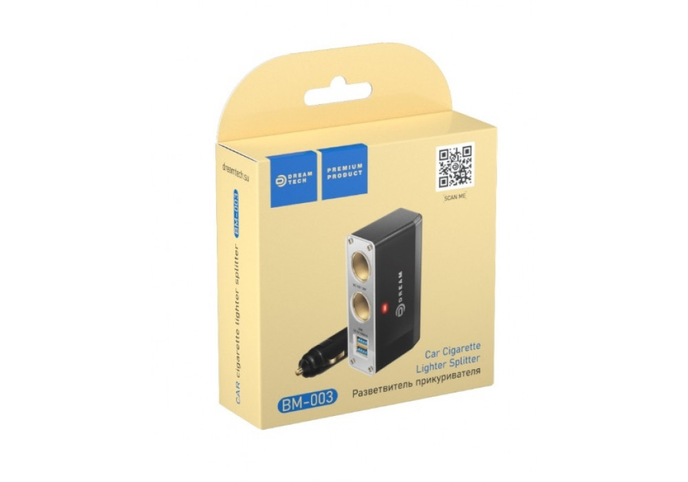 Разветв.прикур.2 гн.+2USB,шнур DREAM BM003