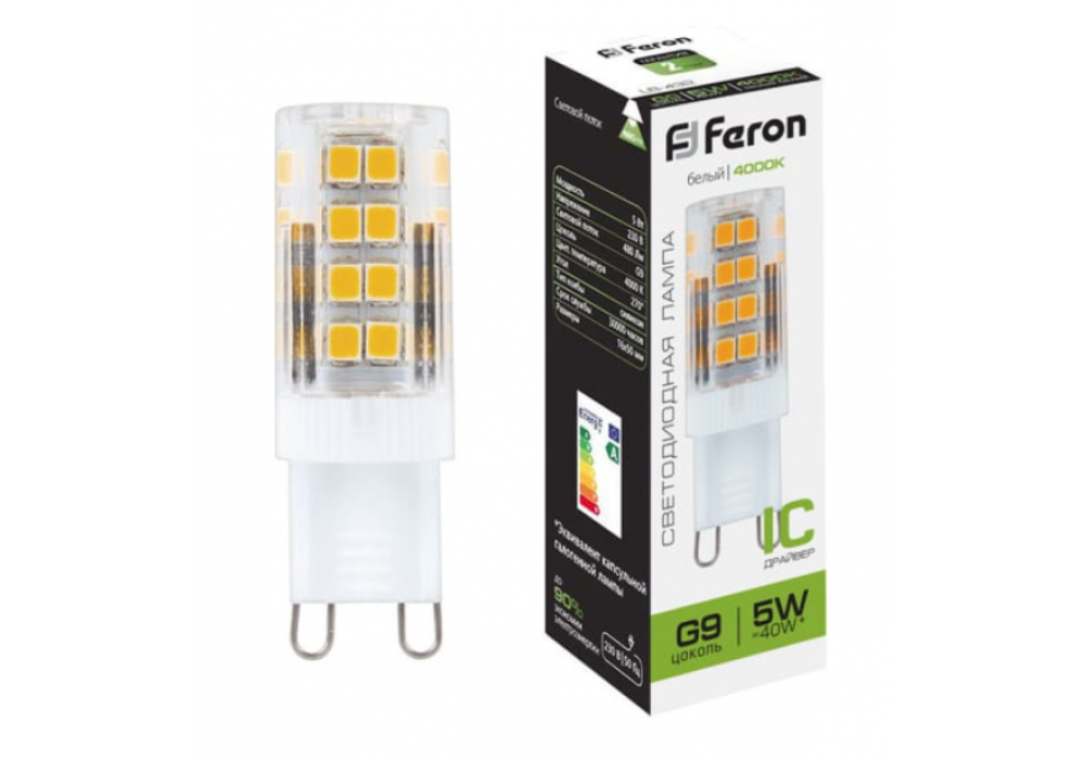 Лампа LED G9 5W 230V 4000K Feron LB432