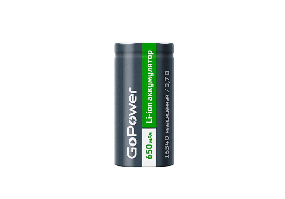 Аккум.RCR123A,Li16340 3.7V 650mAh без защиты GoPower