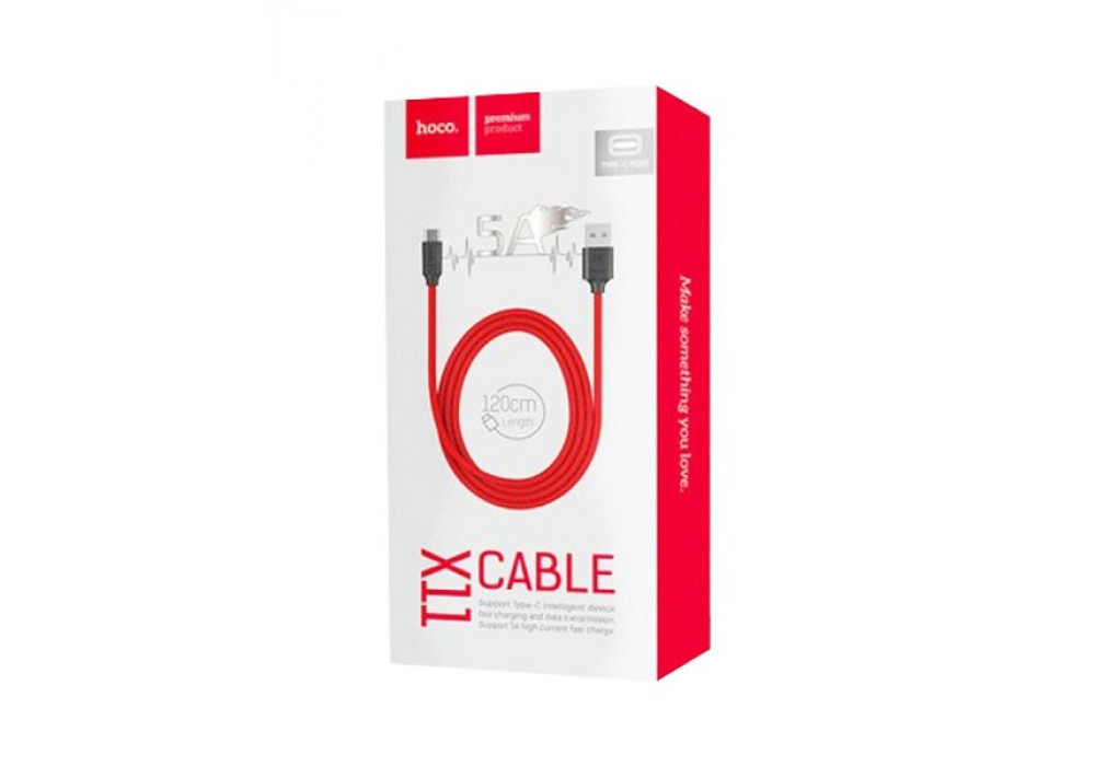 Шнур USB/TYPE-C HOCO X11,1.2м.5А,красный с черным