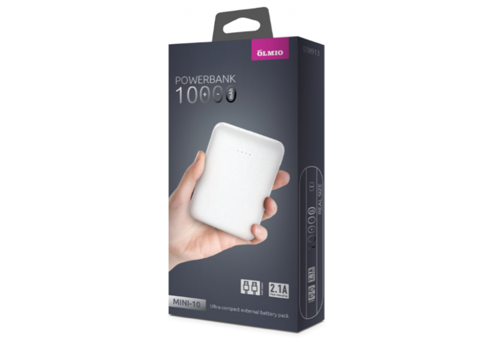 Аккум.внешний 10000mAh Olmio Mini,белый