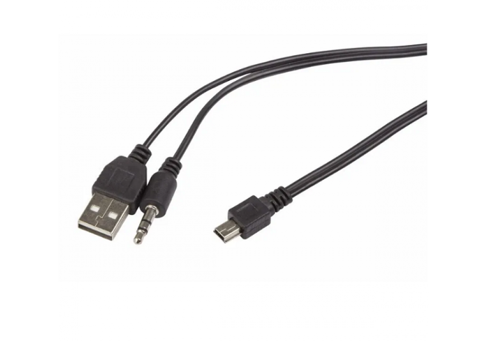 Шнур USB-mini USB 5pin+3.5st/AUX 0.5m(хвост),18-4291