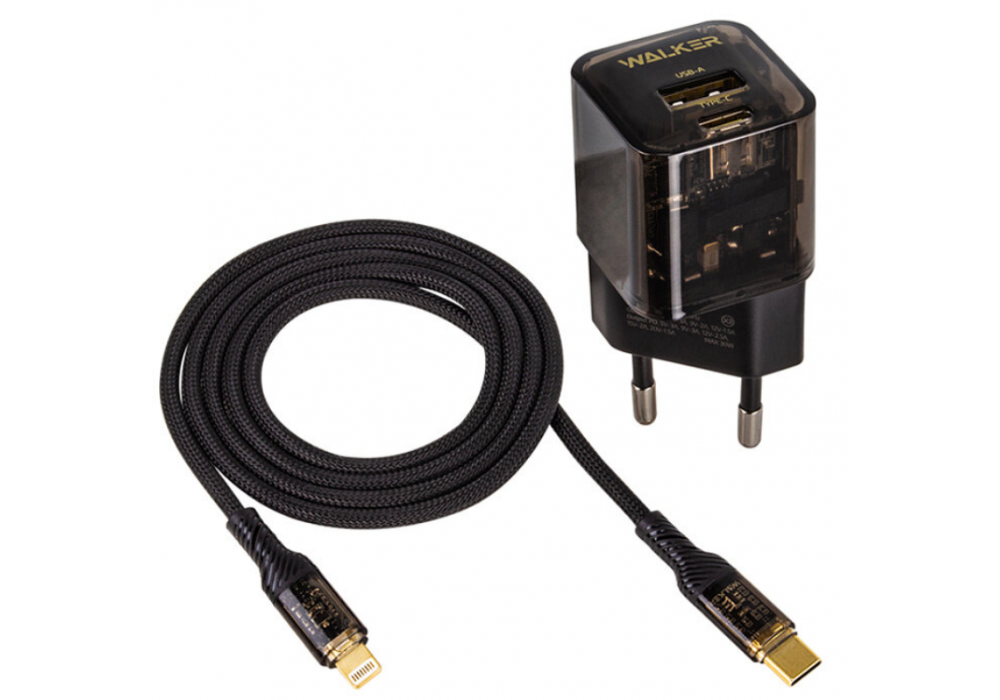 СЗУ 3A 1USB+Type-C QC3.0 PD30W WALKER WH-61 GaN (кабель LIGHTNING)