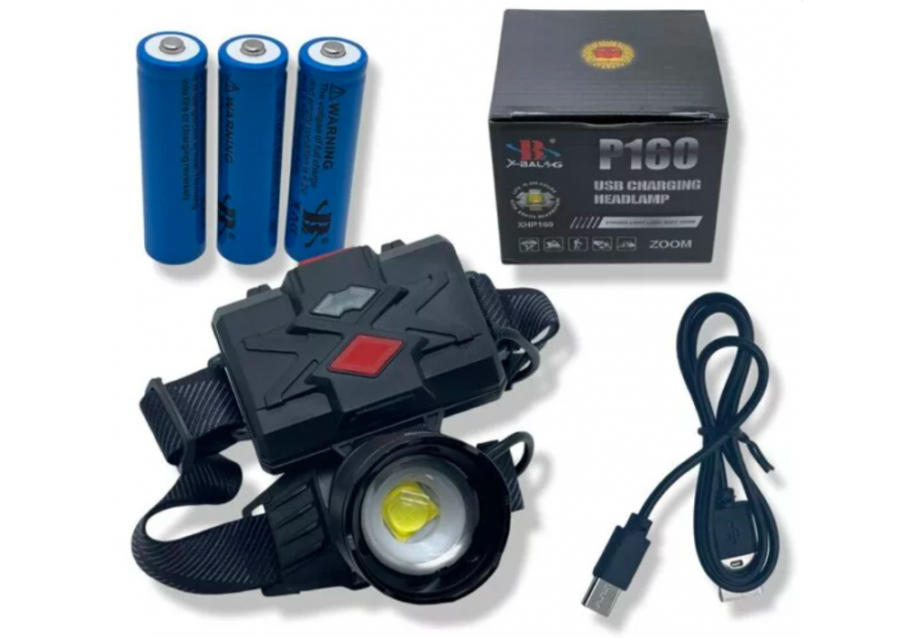 Фонарь налоб BL-8077-P360 Zoom+PowerBank 3/18650 microUSB