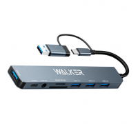 Конвертер-хаб 8в1 WHUB-53 WALKER Type-C+USBшт.(Type-C,4USB,AUX,MicroSD,SDгн.)