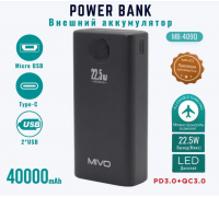 Аккум.внешний 40000mAh Mivo MB-409Q 2/USB+PD 22.5W