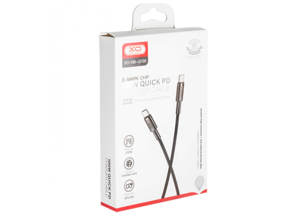 Шнур TYPE-C/TYPE-C 1.5м.100Вт PD XO NB-Q199 черный