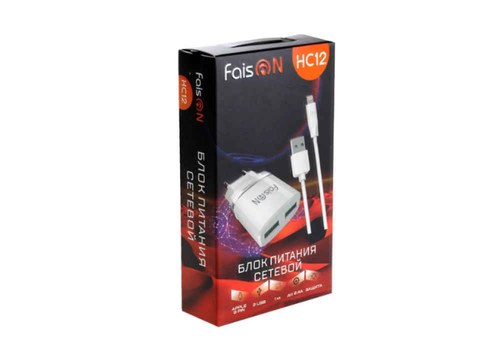 СЗУ 2400mA FaisON HC12, 2 USB + кабель micro USB