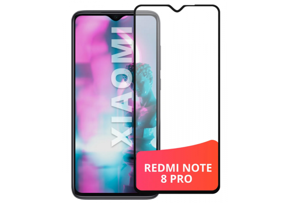 Защитное стекло Xiaomi Redmi Note 8 Pro,Ceramic Clear,п/к,черный,т/п