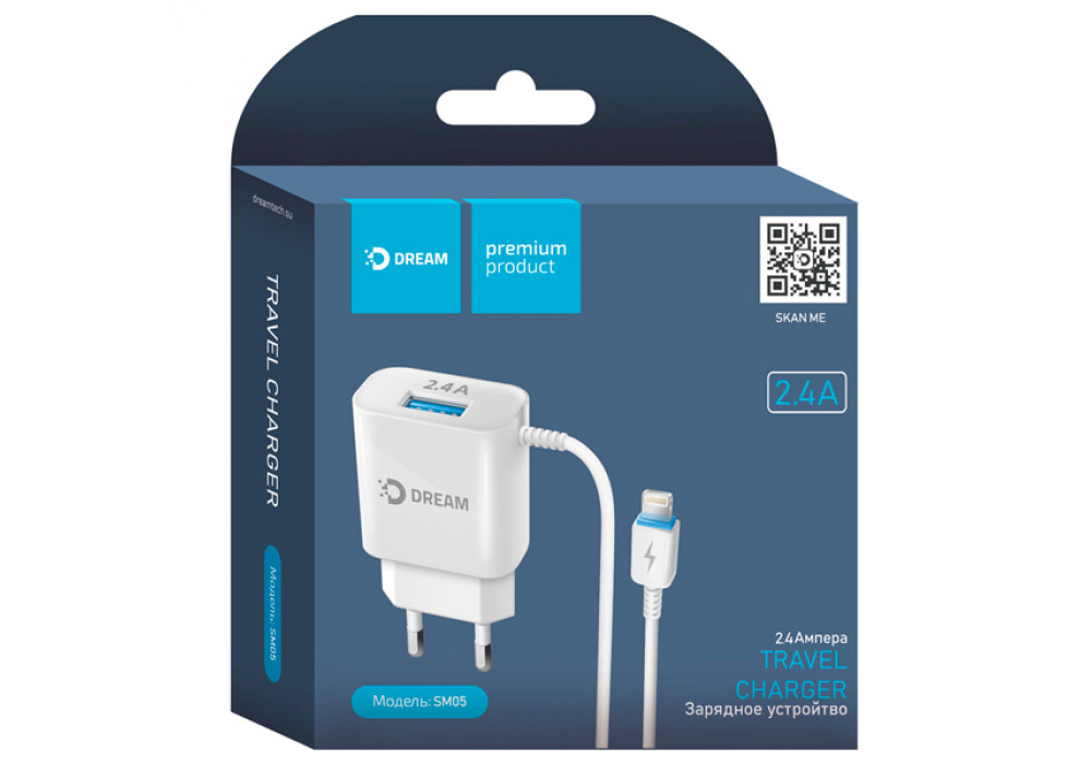 СЗУ IPhone 5+USB 2.4A DRM-SM05,белый