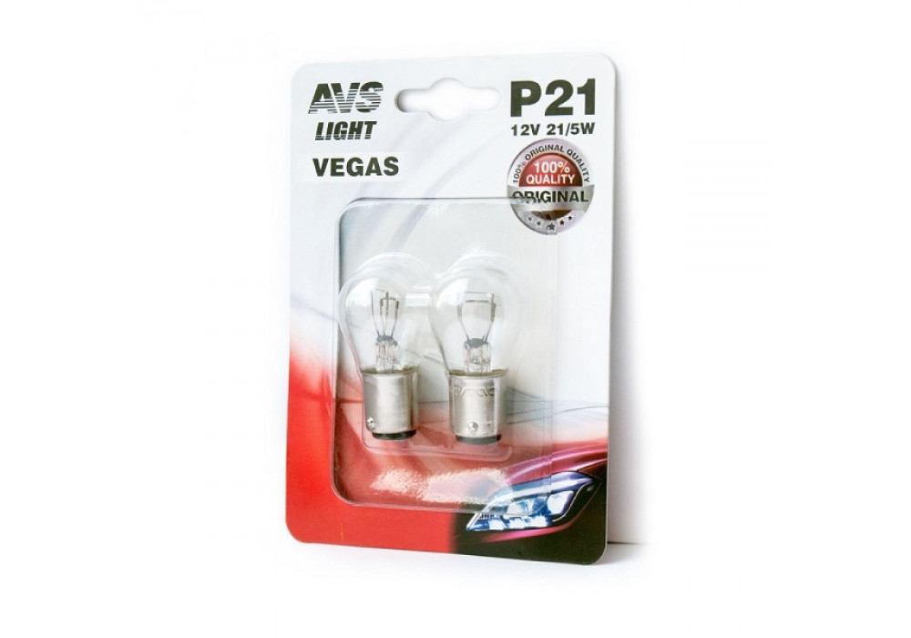 Лампа 12V P21/5W(BAY15D)-2шт,AVS Vegas A78474S