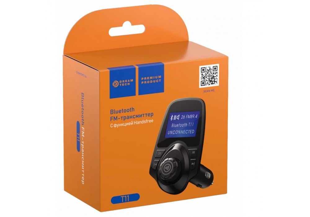 FM-трансмиттер BT T11 (SDHC, 2USB, AUX, HF, LED) черный DREAM