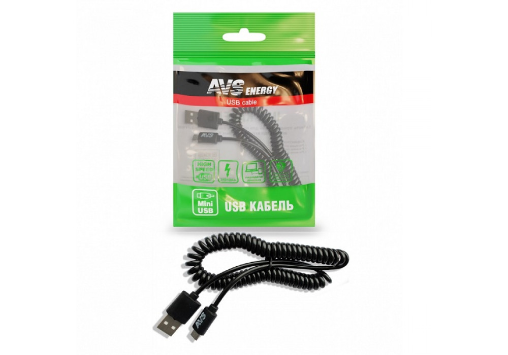 Шнур USB-mini 2м.витой,пружинка AVS MN-32,A78884S