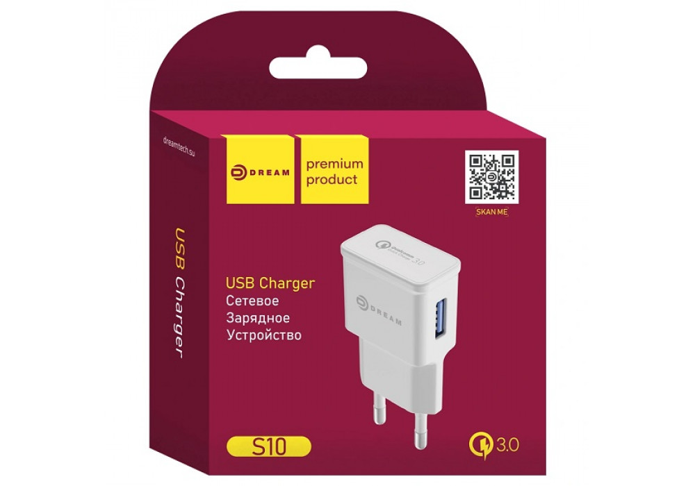 СЗУ 2.4A 1USB QC3.0 DREAM S10,белый (Samsung)