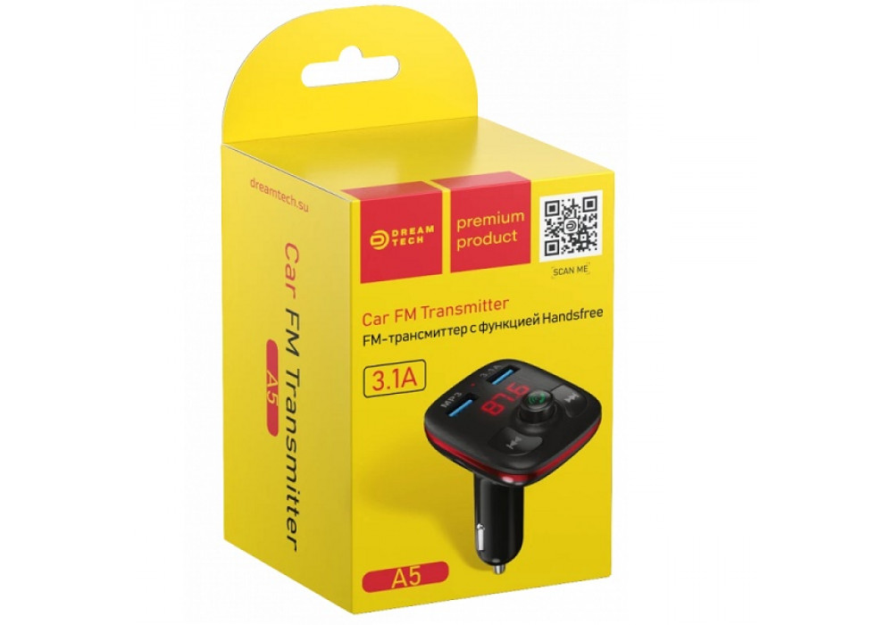 FM-трансмиттер BT A5,2USB 3.1A,LED,DREAM