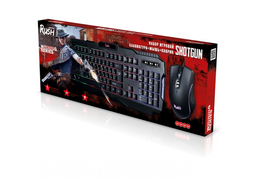 Клавиатура Набор игровой (клавиатура, мышь, коврик) RUSH SHOTGUN SBC-307728G-K черный SMARTBUY